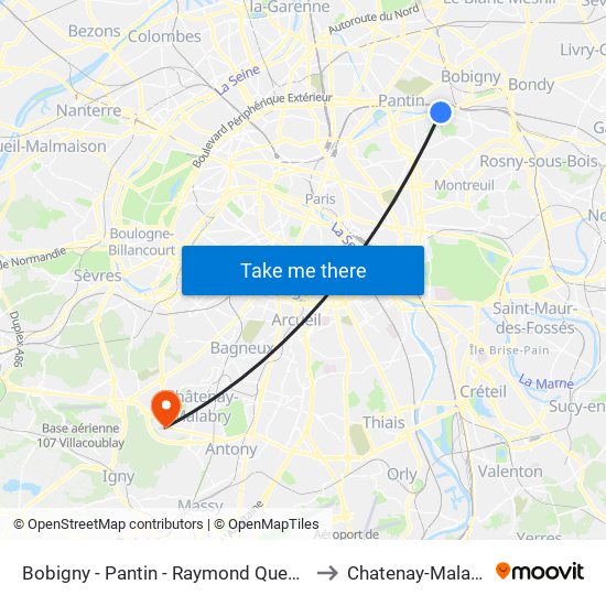 Bobigny - Pantin - Raymond Queneau to Chatenay-Malabry map