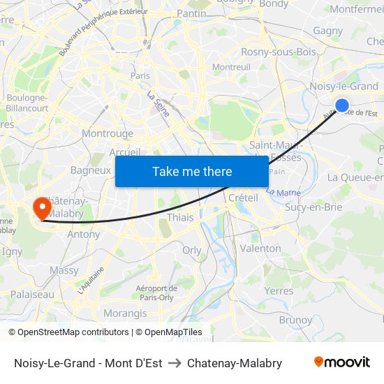 Noisy-Le-Grand - Mont D'Est to Chatenay-Malabry map