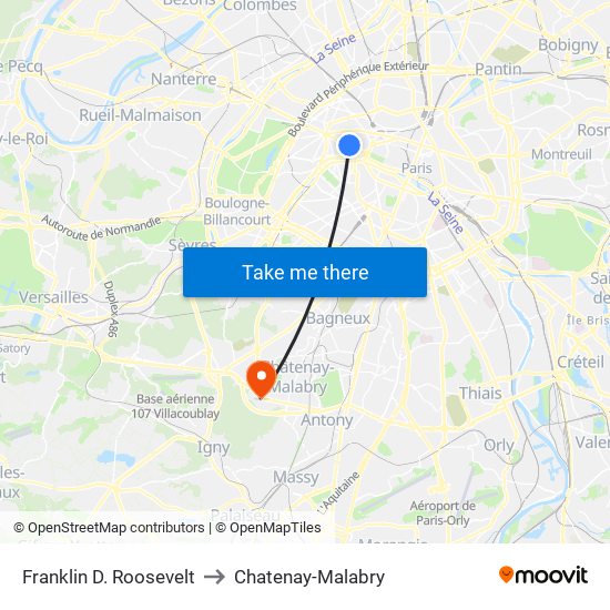 Franklin D. Roosevelt to Chatenay-Malabry map