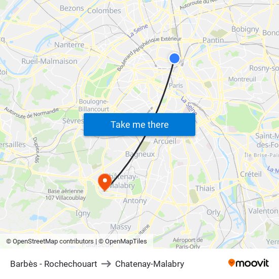 Barbès - Rochechouart to Chatenay-Malabry map