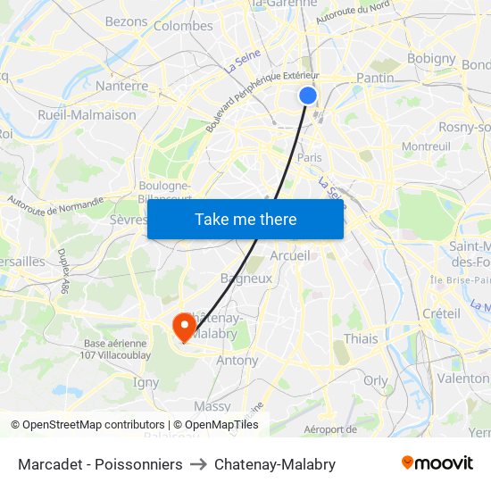 Marcadet - Poissonniers to Chatenay-Malabry map