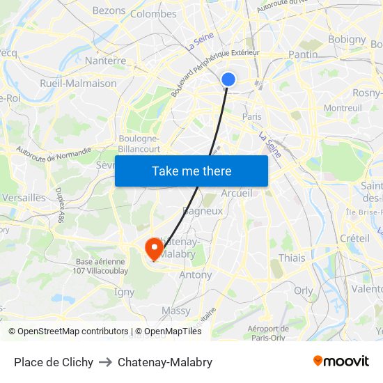 Place de Clichy to Chatenay-Malabry map