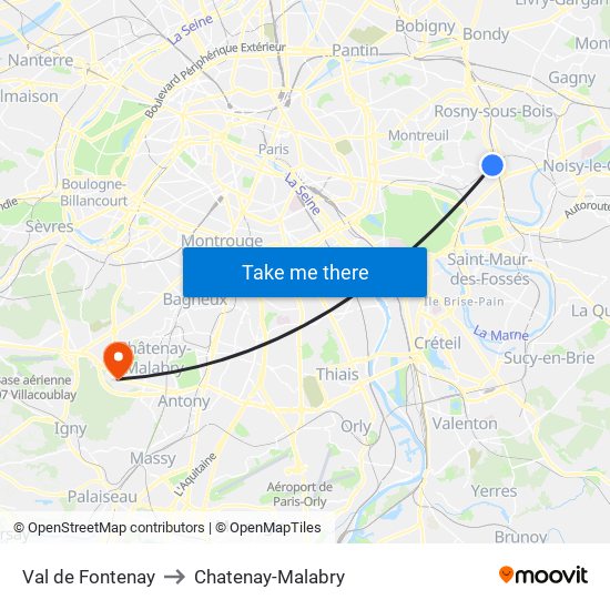 Val de Fontenay to Chatenay-Malabry map