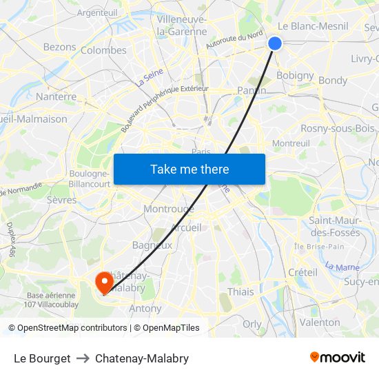 Le Bourget to Chatenay-Malabry map