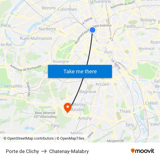 Porte de Clichy to Chatenay-Malabry map