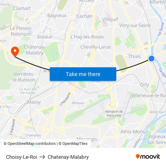 Choisy-Le-Roi to Chatenay-Malabry map