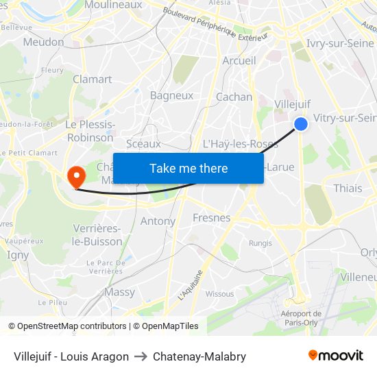 Villejuif - Louis Aragon to Chatenay-Malabry map