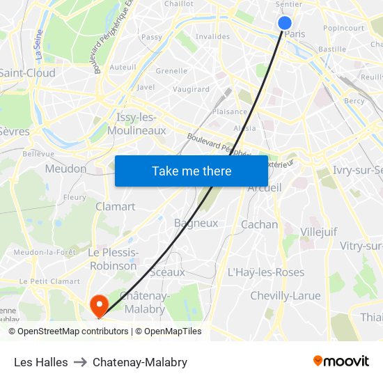 Les Halles to Chatenay-Malabry map