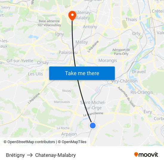 Brétigny to Chatenay-Malabry map