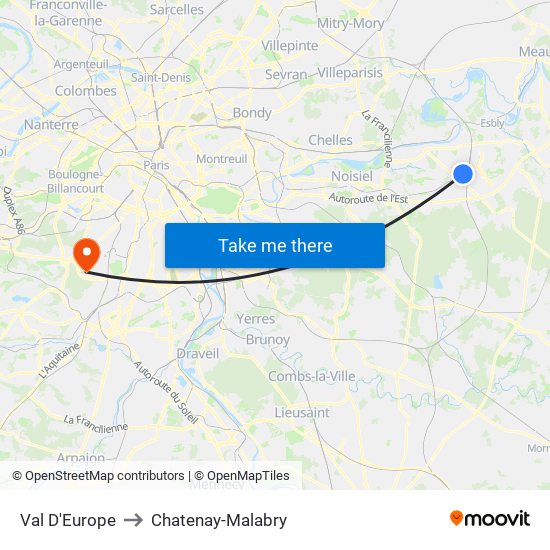 Val D'Europe to Chatenay-Malabry map