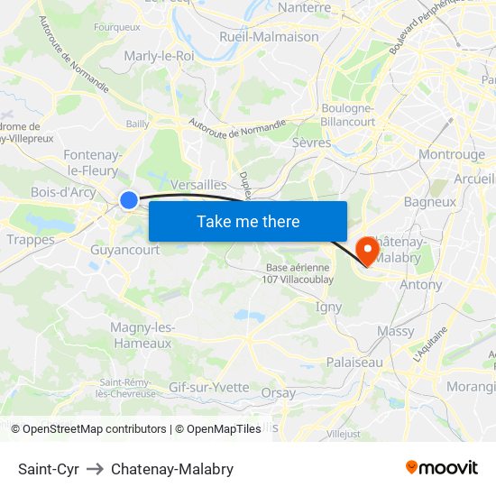 Saint-Cyr to Chatenay-Malabry map