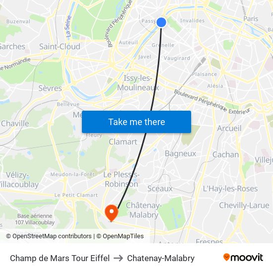 Champ de Mars Tour Eiffel to Chatenay-Malabry map