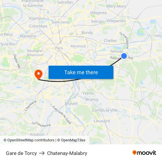 Gare de Torcy to Chatenay-Malabry map