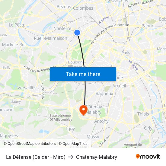 La Défense (Calder - Miro) to Chatenay-Malabry map