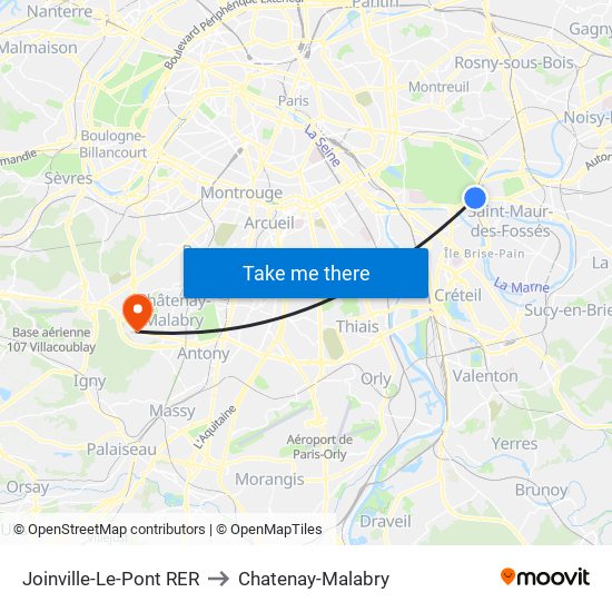 Joinville-Le-Pont RER to Chatenay-Malabry map