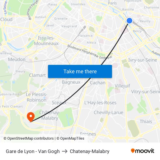 Gare de Lyon - Van Gogh to Chatenay-Malabry map