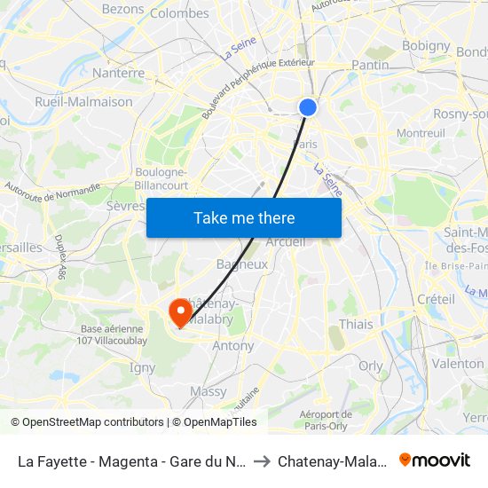 La Fayette - Magenta - Gare du Nord to Chatenay-Malabry map