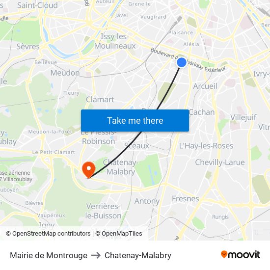 Mairie de Montrouge to Chatenay-Malabry map
