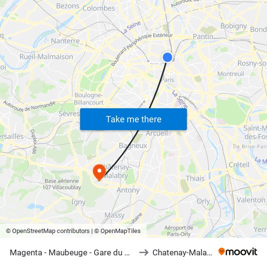 Magenta - Maubeuge - Gare du Nord to Chatenay-Malabry map