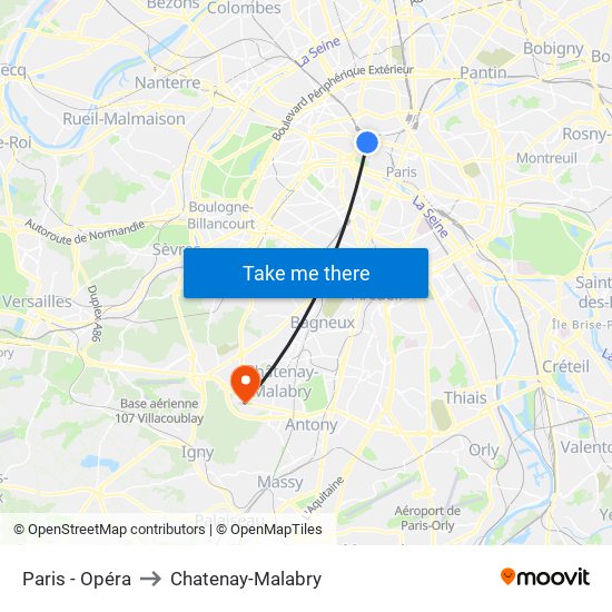 Paris - Opéra to Chatenay-Malabry map