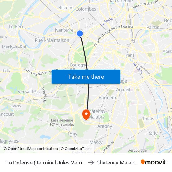 La Défense (Terminal Jules Verne) to Chatenay-Malabry map