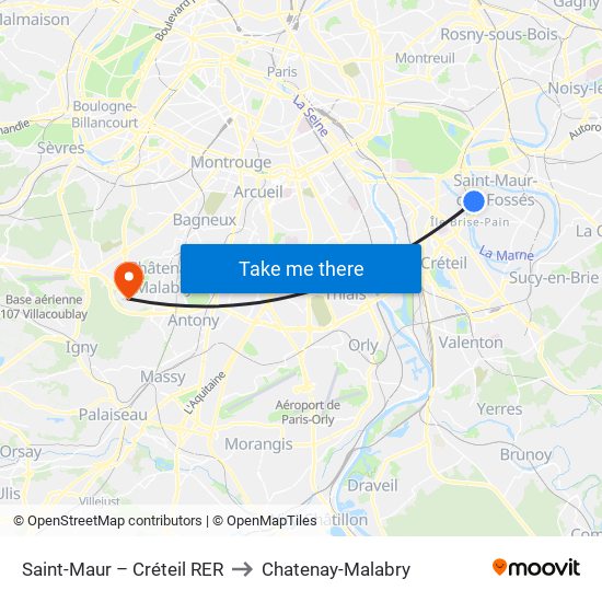 Saint-Maur – Créteil RER to Chatenay-Malabry map