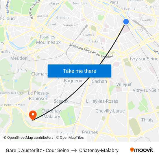 Gare D'Austerlitz - Cour Seine to Chatenay-Malabry map