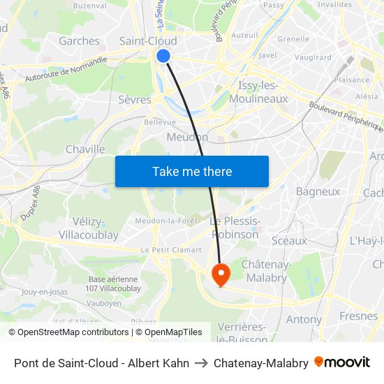 Pont de Saint-Cloud - Albert Kahn to Chatenay-Malabry map