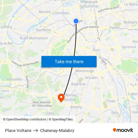 Place Voltaire to Chatenay-Malabry map