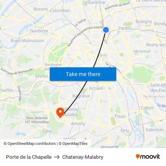 Porte de la Chapelle to Chatenay-Malabry map