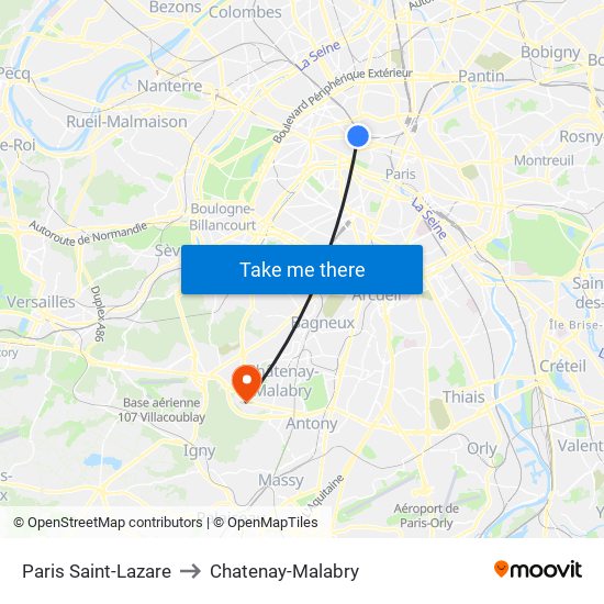 Paris Saint-Lazare to Chatenay-Malabry map