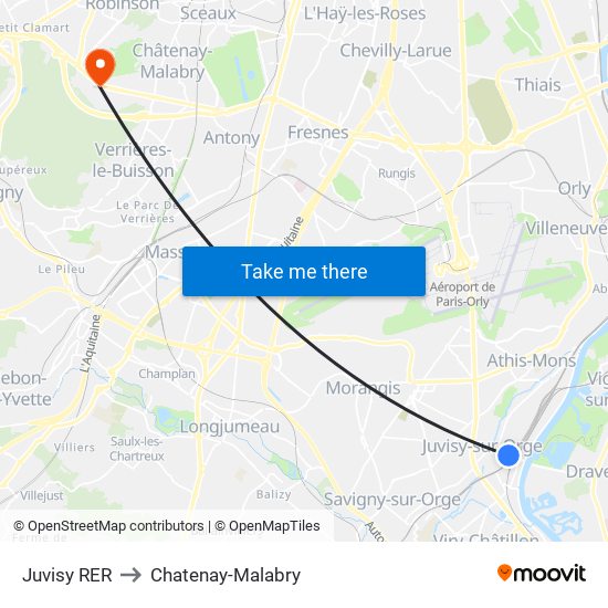 Juvisy RER to Chatenay-Malabry map