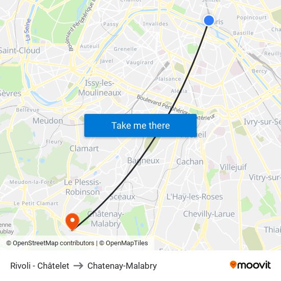 Rivoli - Châtelet to Chatenay-Malabry map