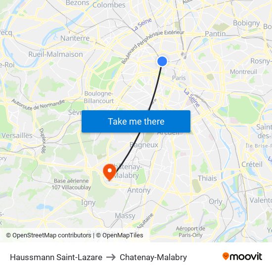 Haussmann Saint-Lazare to Chatenay-Malabry map