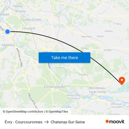 Évry - Courcouronnes to Chatenay-Sur-Seine map