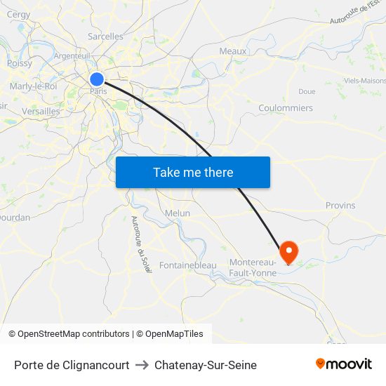 Porte de Clignancourt to Chatenay-Sur-Seine map