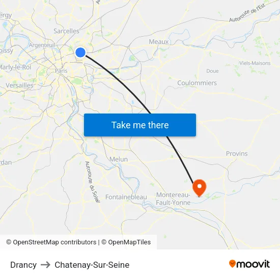 Drancy to Chatenay-Sur-Seine map