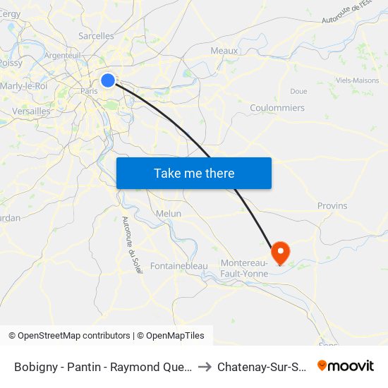 Bobigny - Pantin - Raymond Queneau to Chatenay-Sur-Seine map