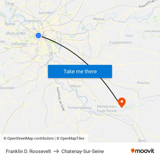Franklin D. Roosevelt to Chatenay-Sur-Seine map