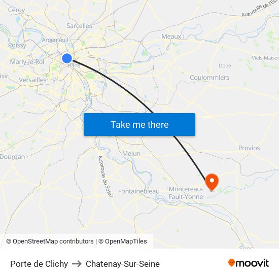 Porte de Clichy to Chatenay-Sur-Seine map