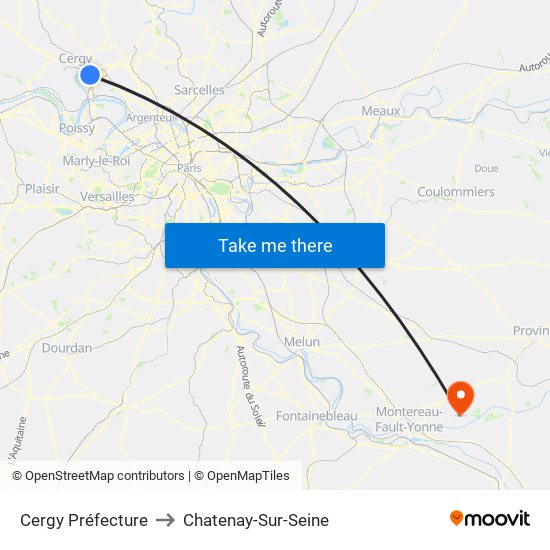 Cergy Préfecture to Chatenay-Sur-Seine map
