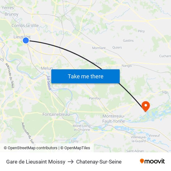 Gare de Lieusaint Moissy to Chatenay-Sur-Seine map