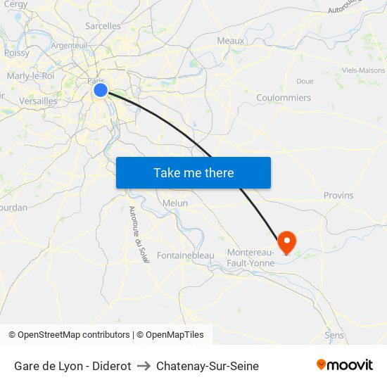 Gare de Lyon - Diderot to Chatenay-Sur-Seine map