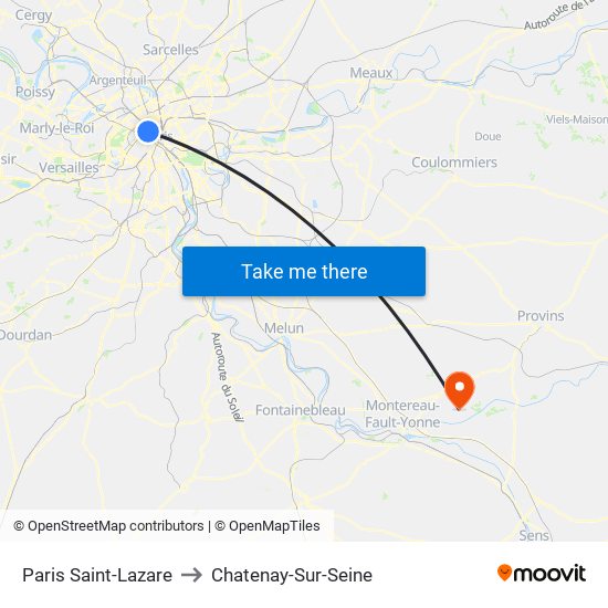 Paris Saint-Lazare to Chatenay-Sur-Seine map