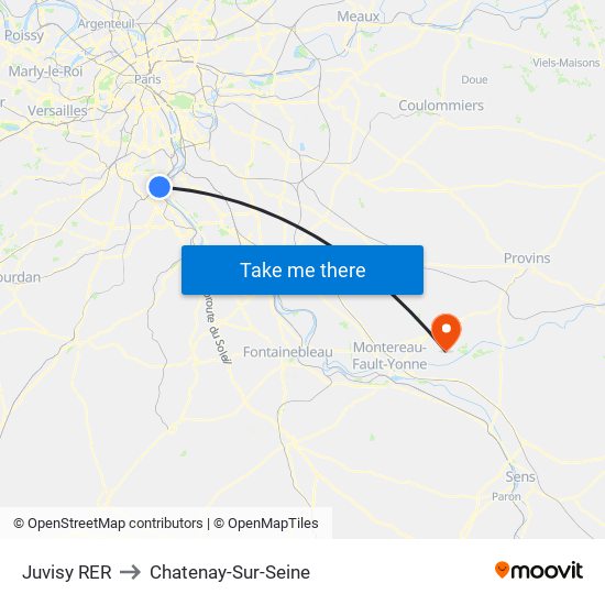 Juvisy RER to Chatenay-Sur-Seine map