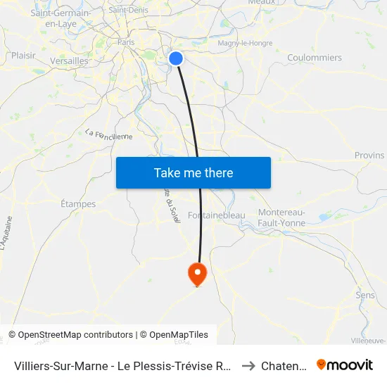 Villiers-Sur-Marne - Le Plessis-Trévise RER to Chatenoy map