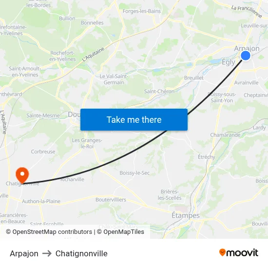 Arpajon to Chatignonville map