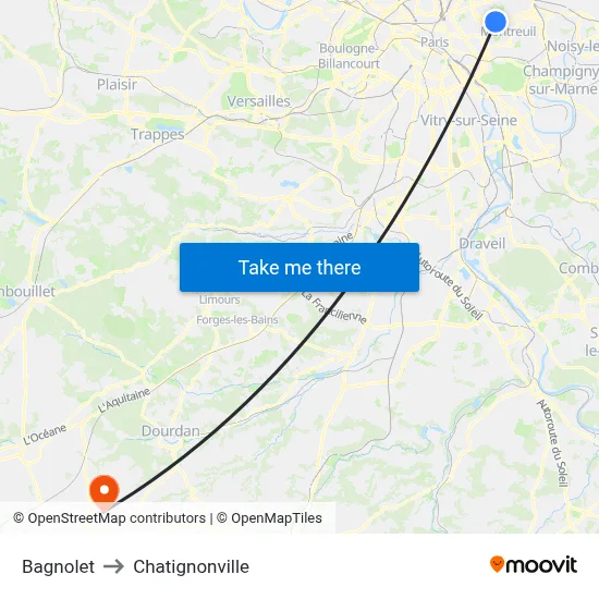 Bagnolet to Chatignonville map