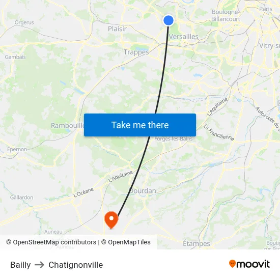 Bailly to Chatignonville map