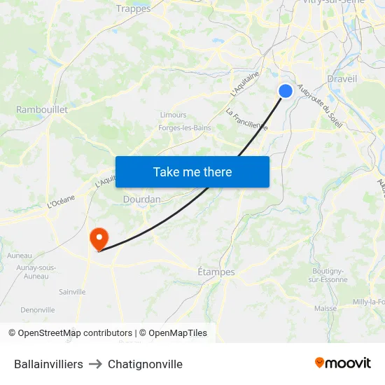 Ballainvilliers to Chatignonville map